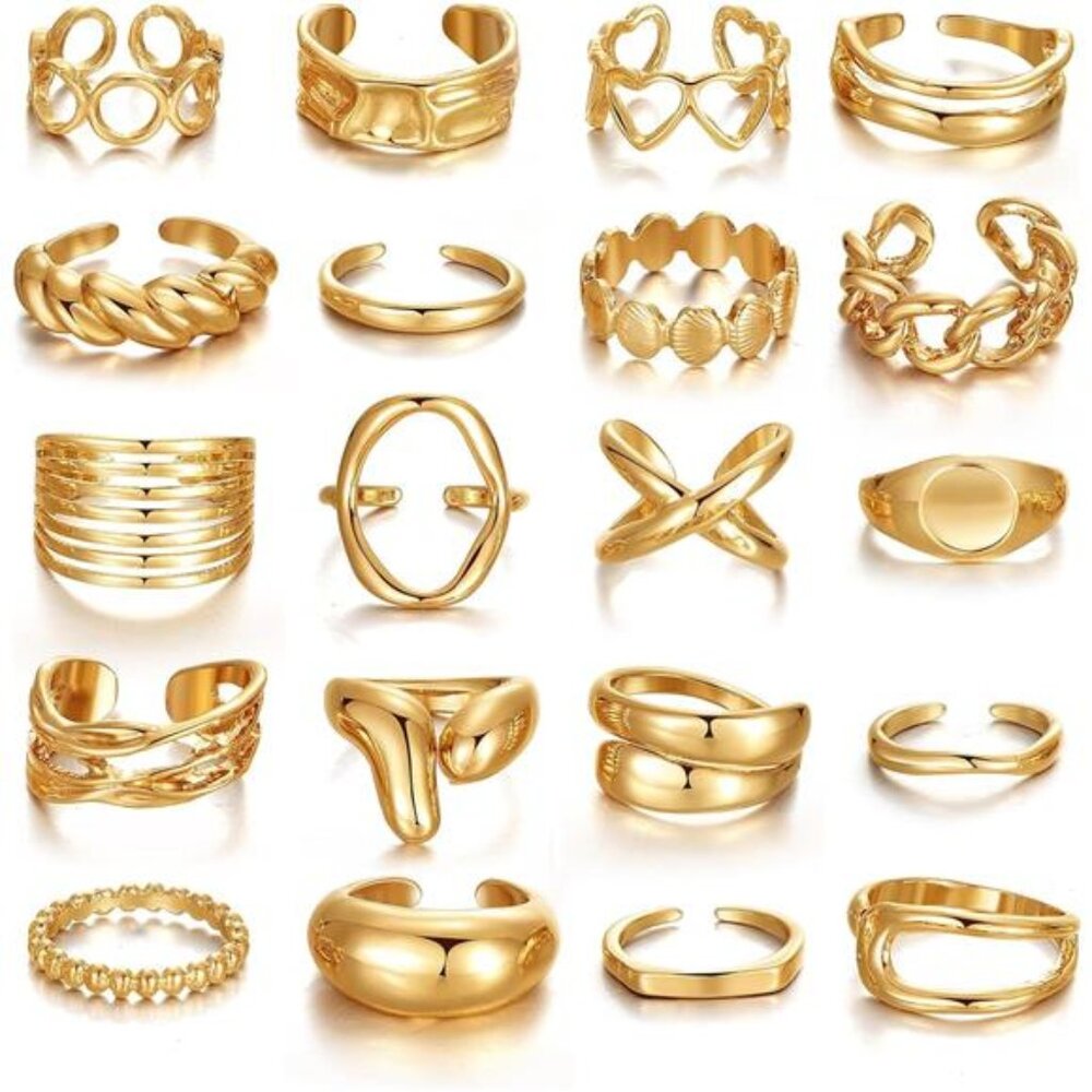 Golden Rings for Women, Chunky Rings Set, Stackable Finger Ring Pack